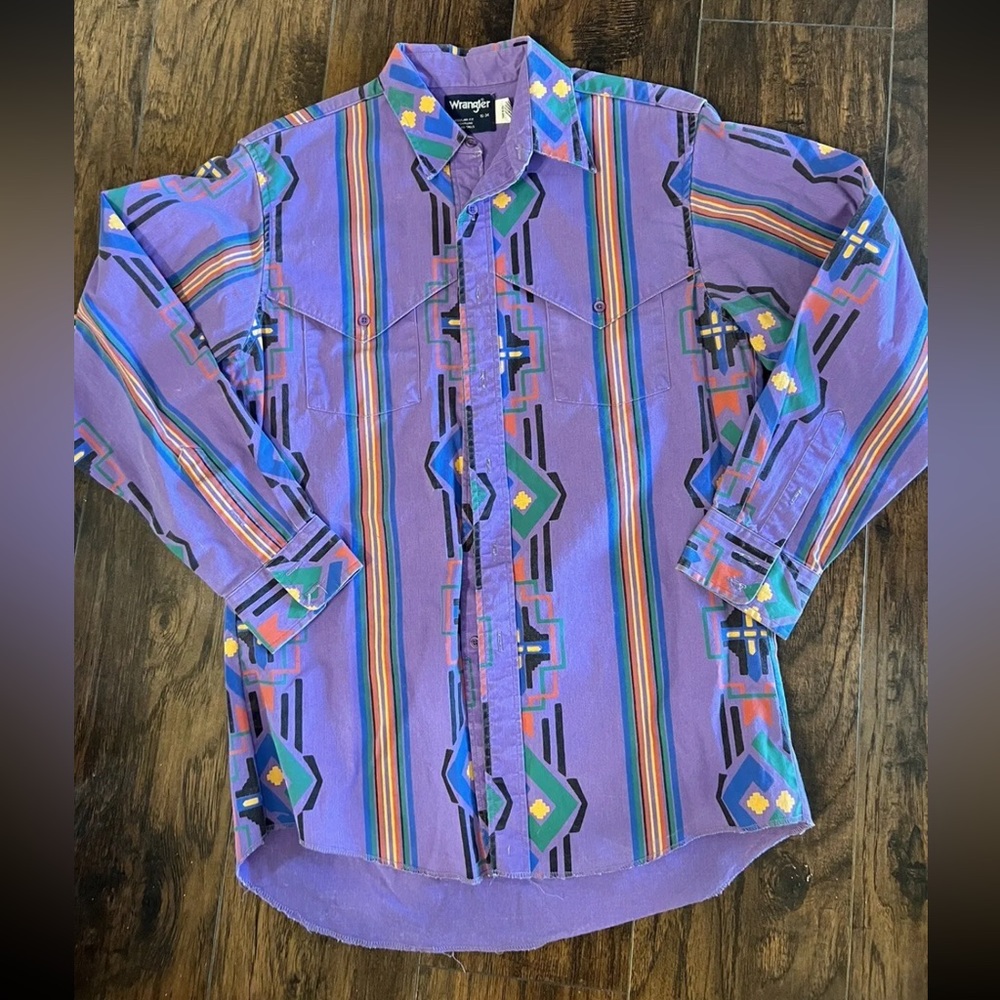 Vintage Wrangler Brushpopper Purple Western Long Sleeve Button Down Men’s 16-34